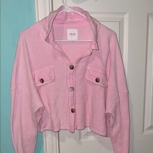 Le Lis Light Pink Waffle Knit Button-Up